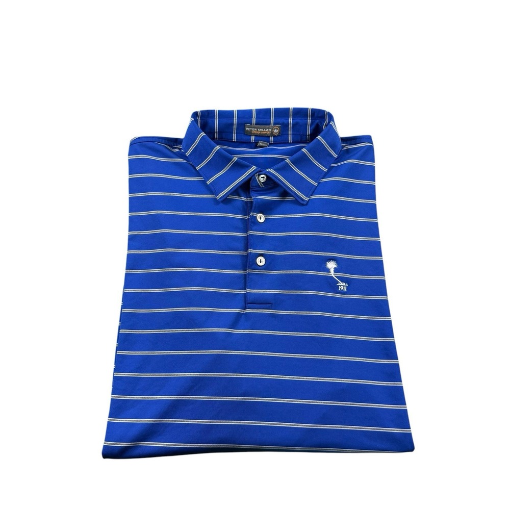 Peter Millar Orlando Country Club Striped Performance Golf Polo Shirt Blue XL